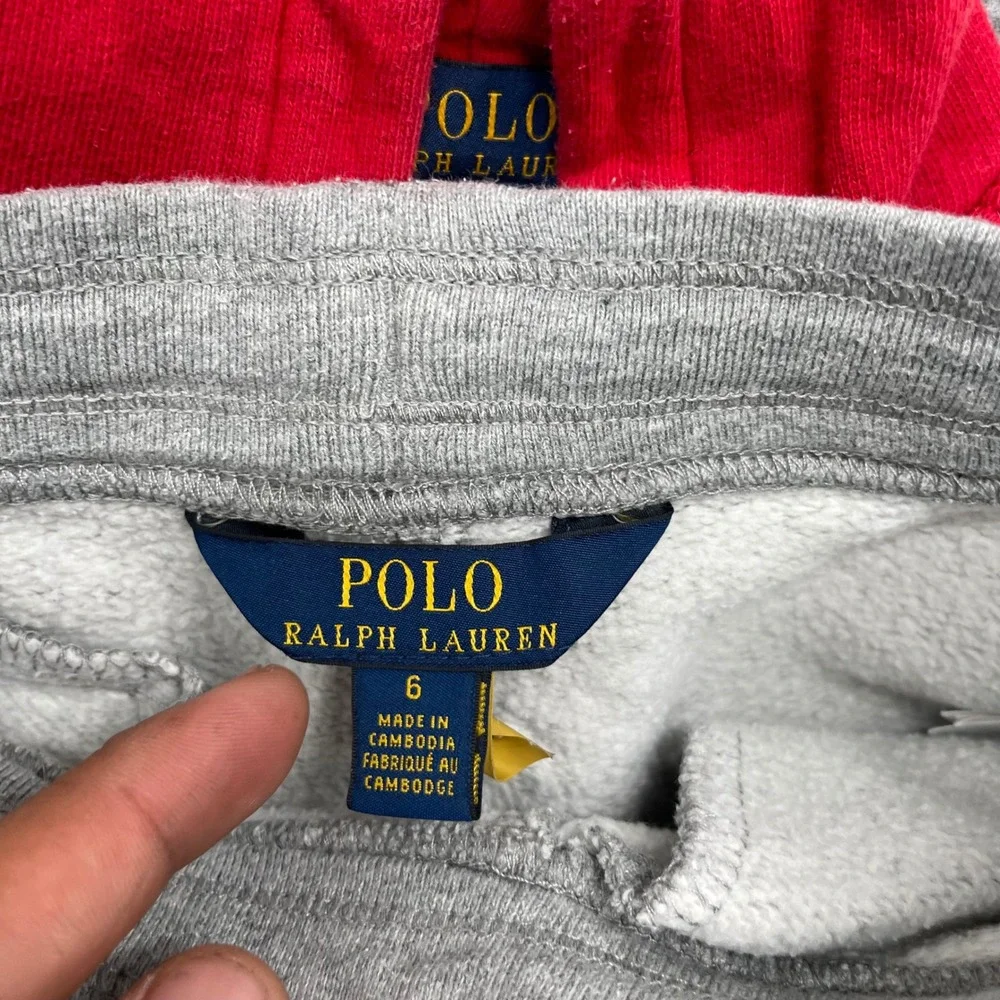 Polo Ralph Lauren Hoodie Boys Red Zip and Gray Joggers Tracksuit Set Size 6